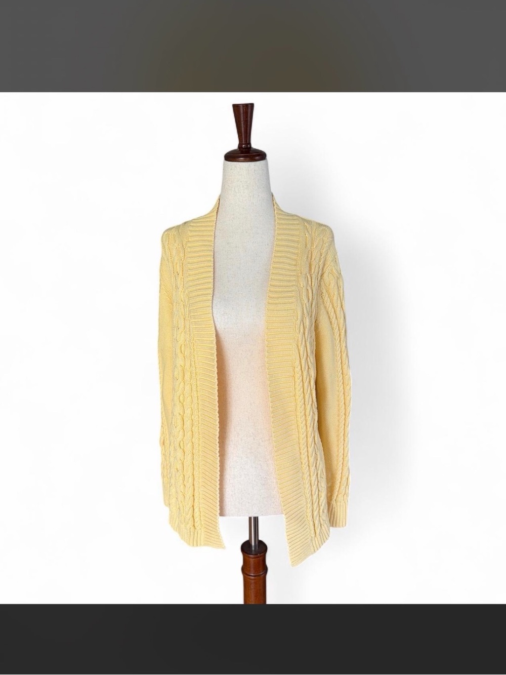 L.L. Bean Pale Yellow Cable Knit Open Cardigan